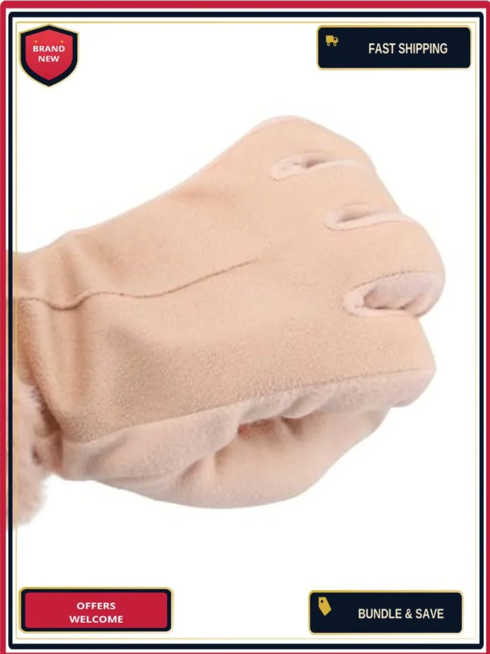 Women's Touchscreen Water Repellent Stretch Gloves with Faux Fur Cuff and
